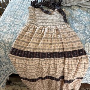 Boho Maxi Dress in Cream with Dark Brown Accents